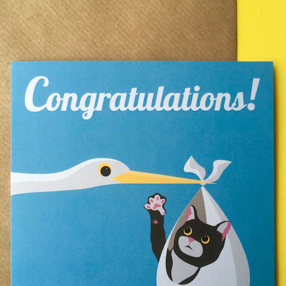 Congratulations on your new bundle of joy! // cute funny greetings card / new arrival / new kitten / digital illustration / fine art print