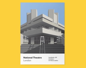 National Theatre, Southbank A4 Poster Print // Modernist/Brutalist London Architecture // Digital Illustration Active