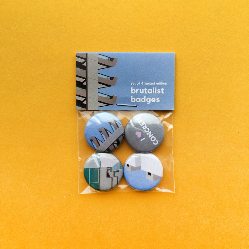 I Love Concrete 4 Badge Set/ Brutalist Architecture / The Barbican / Thamesmead / gift for architecture and brutalism fans image 5