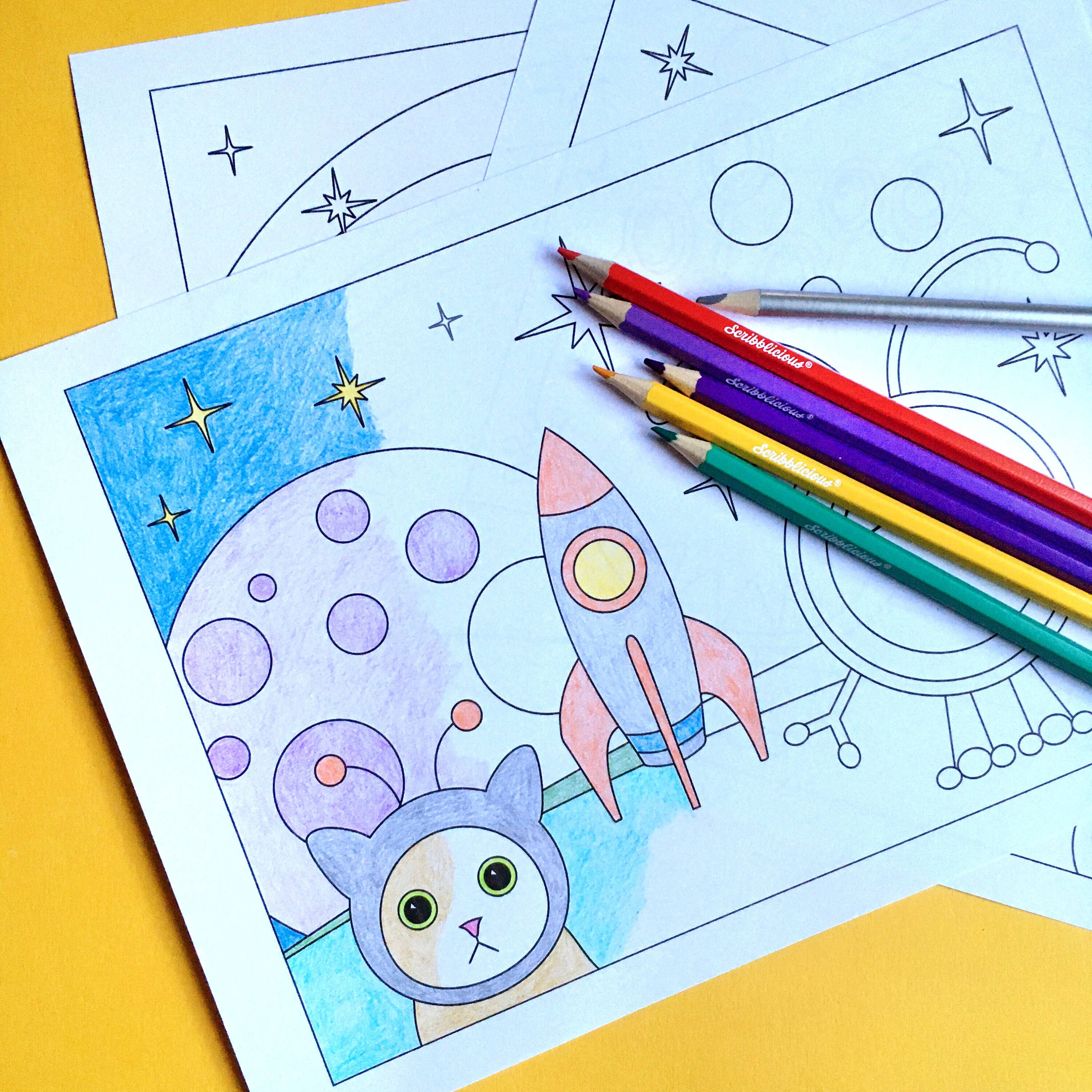 Cosmic Cat / 3 colouring in pages / downloadable PDF to print | Etsy