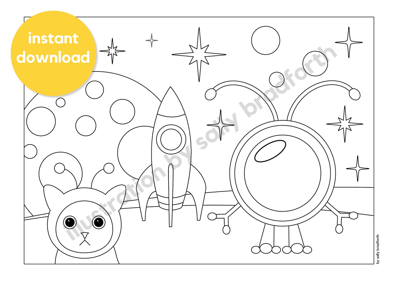 Cosmic Cat / 3 Colouring in Pages / Downloadable PDF to Print at Home