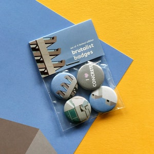 I Love Concrete 4 Badge Set/ Brutalist Architecture / The Barbican / Thamesmead / gift for architecture and brutalism fans image 1