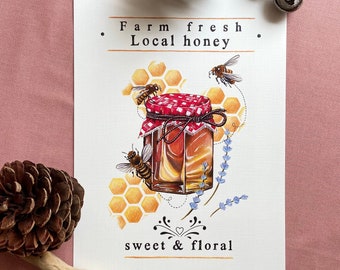 ON SALE Farm Fresh Local Honey Kitchen Art Print