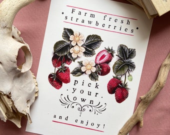 ON SALE Farm Fresh Strawberries Kitchen Art Print