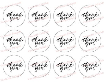 PRINTABLE Thank You, Text, Cursive, Cupcake Toppers, 2" inches, Pdf DIGITAL DOWNLOAD