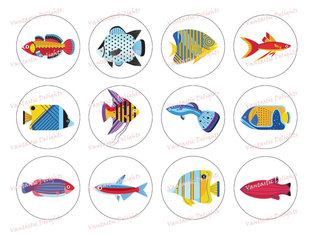 PRINTABLE Cartoon Fish, Under the Sea, Ocean, Nautical, Aquarium, Tropical, Colorful, Cupcake ...