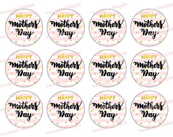 PRINTABLE Happy Mother's Day, Daughter, Mom, Pink, Gold, Hearts, Glitter, Cupcake Toppers, 2", Pdf DIGITAL DOWNLOAD