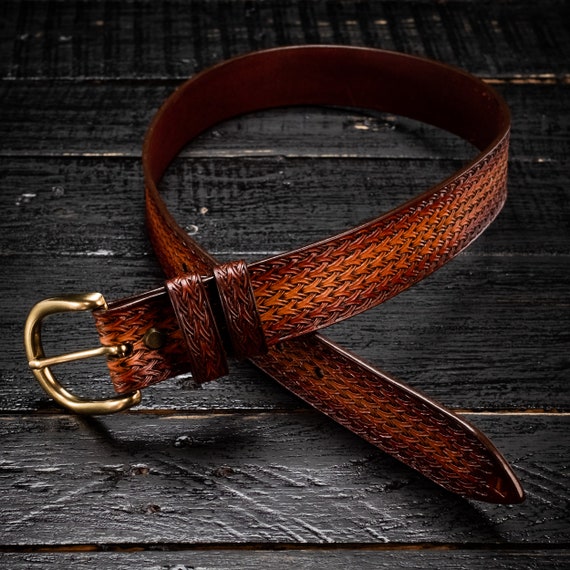 Hand Tooled Leather Belt Sunburst Leather Belt Men Embossed | Etsy