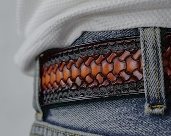 Hand Tooled Leather Belt: Viking Weave, Hand Stamped