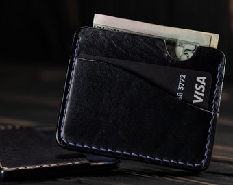 Handmade Black Italian Leather Card Holder: Slim Minimalist Wallet