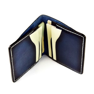 Billetera minimalista Soporte de tarjeta de crédito de cuero azul Billetera de cuero azul para hombre Billetera de cuero hecha a mano Billetera de tarjeta Billetera delgada