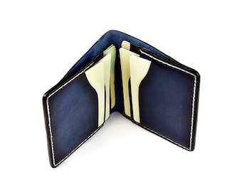 Handmade Blue Leather Wallet: Slim Minimalist Card Holder