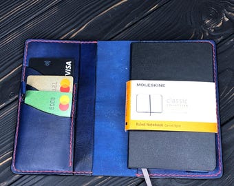 Handmade Leather Moleskine Pocket Notebook Cover with Card Slots