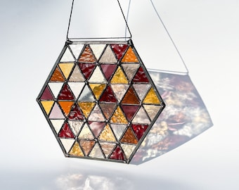 Hexagon stained glass window hangings Sun catcher Boho stained glass Hexagon wall art