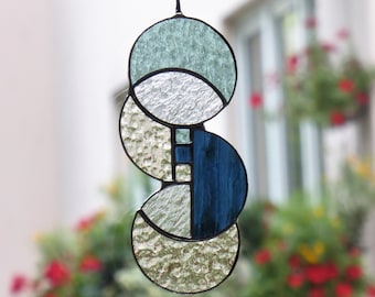 Mid Century Modern Glasmalerei Sonnenfänger: Handgefertigter Fensterbehang