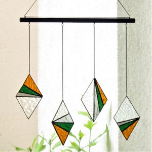 Stained glass mobile, Boho stained glass Sun catcher mobile, Geometric wall art