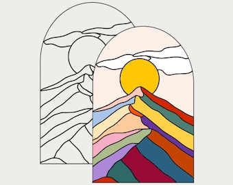 Mountains Stained Glass Pattern: Modern Landscape Design (PDF Download)