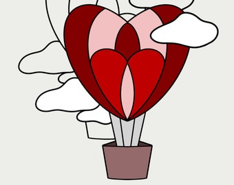 Valentines day Pattern Stained Glass Hot Air Balloon Suncatcher Heart Pattern PDF Digital download Pattern Balloon Stained glass DIY