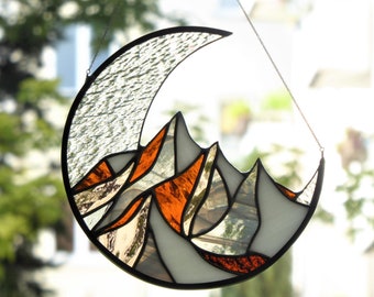 Acchiappasole montagna Vetrate artistiche Acchiappasole Vetrate artistiche boho Decorazioni per la casa fatte a mano Regalo di Natale