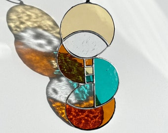 Mid Century Modern Glasmalerei Sonnenfänger: Handgefertigter Fensterbehang