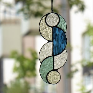 Stained glass Window Suncatcher, Modern Stained glass Panel, Window decor, Mid century modern