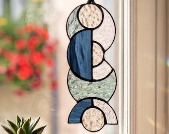 Atrapasueños de vidrieras para ventanas – Adorno de pared de vidrio minimalista moderno – Regalo de decoración para el hogar de mediados de siglo