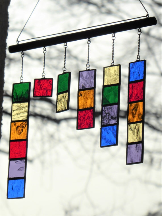 Rainbow Garden Stained Painted Glass Suncatcher or Mobile 6 inch 