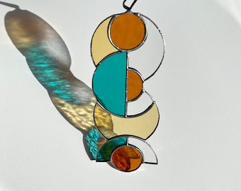 Geometric Stained Glass Suncatcher: Mid-Century Modern Wall Art