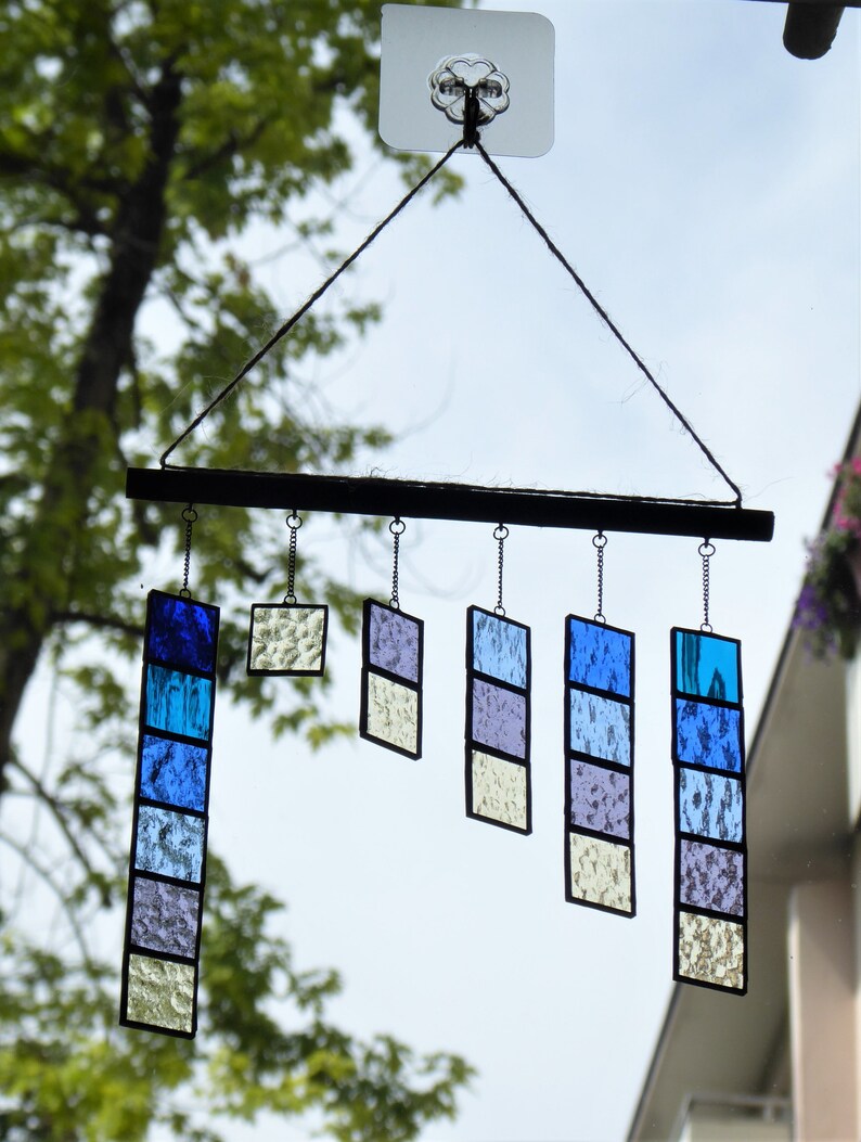 Stained Glass Mobile Suncatcher Modern Stained Glass Window Etsy