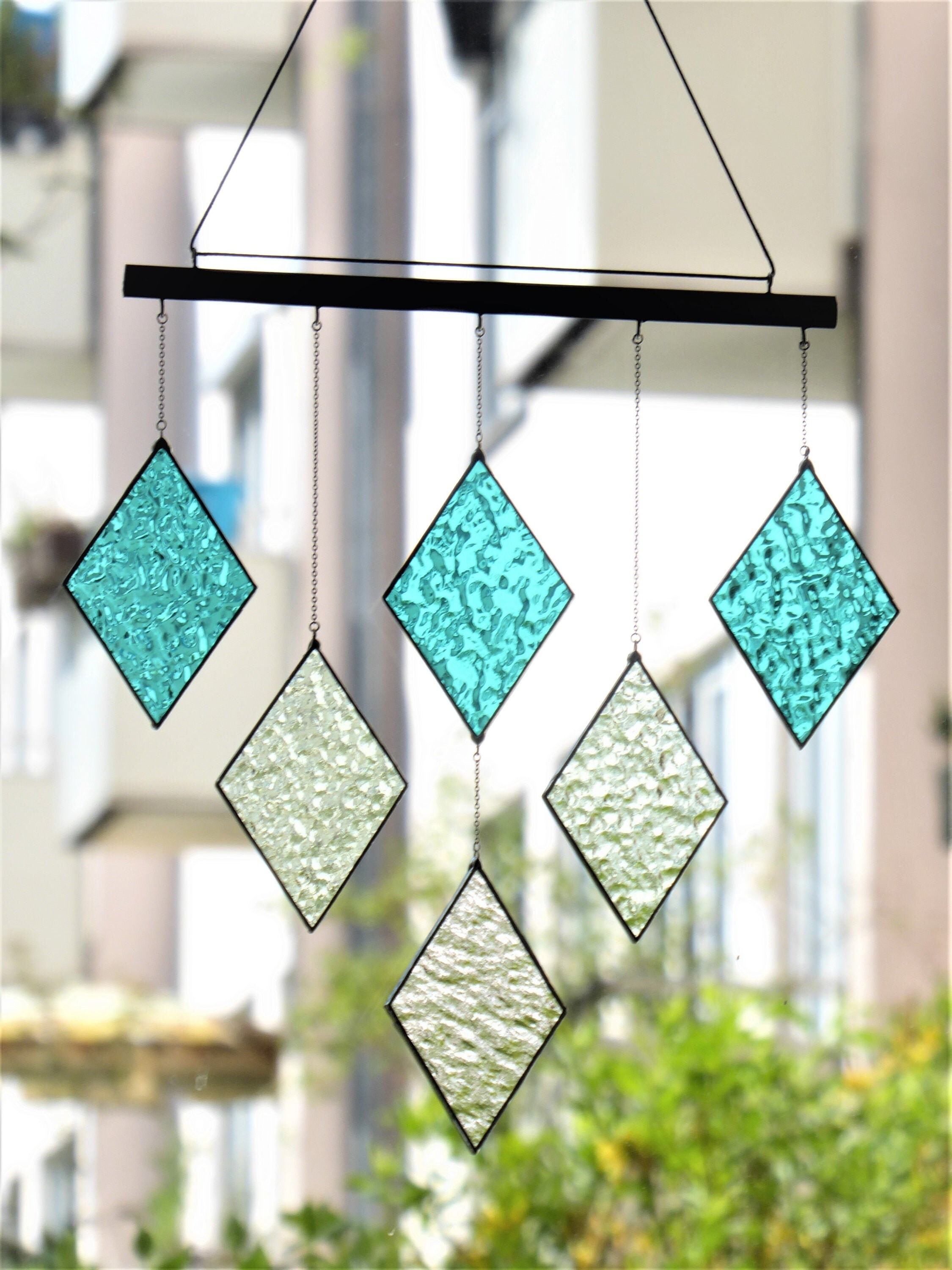 Stained glass mobile suncatcher. Modern stained glass window Etsy