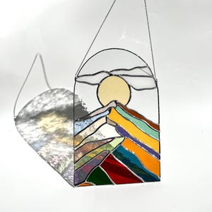 Stained Glass Art Mountain Wall Art Stained glass Panel Mountain Suncatcher Rainbow wall art Hanging suncatcher