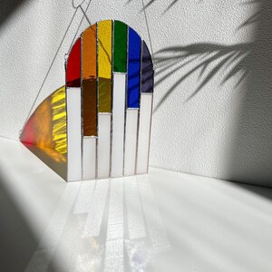 Modern Stained glass, Suncatcher Rainbow stained glass design, Geometric wall hanging panel, Bright wall art image 8