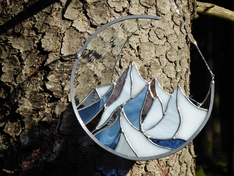 Mountains Stained Glass Window Hangings Suncatcher Valentines Etsy