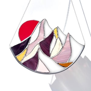 Stained glass Suncatcher Mountains, Stained glass window hanging, Sun catcher Mountain wall art