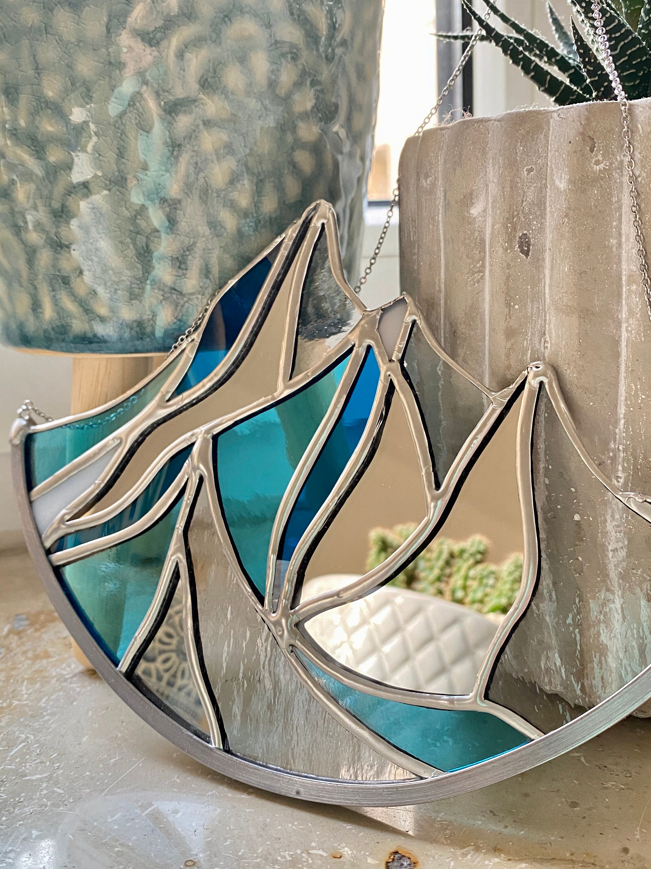 Stained glass mountains wall art modern mirror suncatcher Etsy