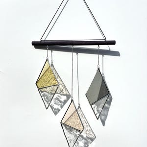 Modern Stained Glass Mobile Suncatcher, Earth Tone Wall Art
