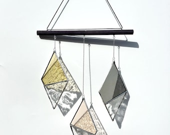 Modern Stained Glass Mobile Suncatcher, Earth Tone Wall Art