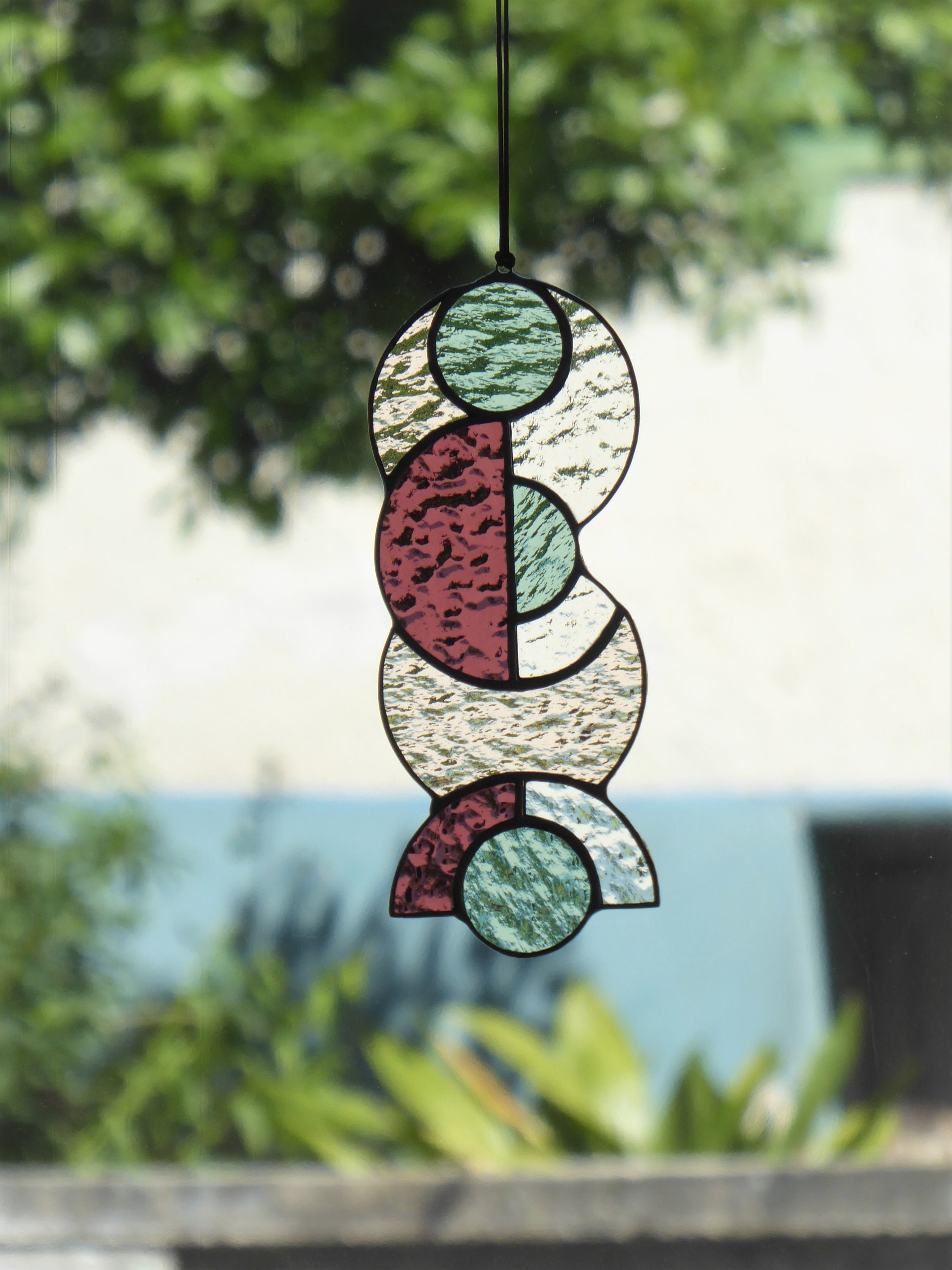 Stained glass window hanging suncatcher Mid century modern art Etsy
