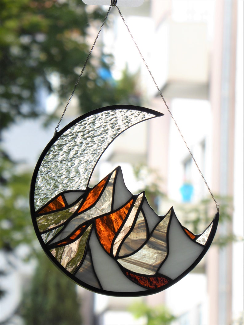 Stained glass window hangings mountains suncatche Christmas Etsy