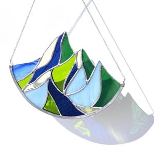 Mountain Stained glass Suncatcher Mountains, Stained glass window hanging, Sun catcher Mountain art, Mountain wall art