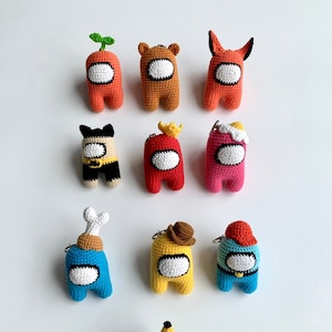 Crochet toy, crochet key chain, handmade plush toy, kid Christmas gift, kid Christmas ornaments, among us characters