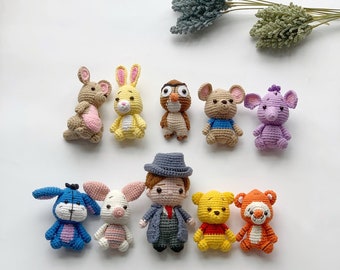Crochet Pooh, Pooh set , Handmade plush animal , Handmade animals , Christmas ornaments, Christmas gift