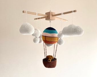 Rainbow hot air balloon with custom dog, crochet hot air balloon, crochet dog, personalized dog mobile nursery