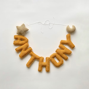 Ganchillo nombre del bebé banner brillante estrella luna vivero, nombre del bebé de ganchillo, nombre del bebé personalizado, banner de nombre personalizado, regalo de baby shower