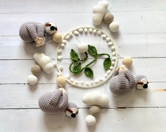Sloths babymobile, Crochet sloth with leaves llama mobile, sloths Toy baby mobile, baby gift, Baby Crib Mobile, sloth Nursery crib mobile