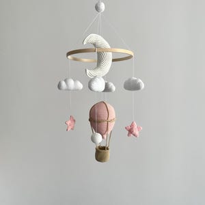 Pink hot air balloon, crochet hot air balloon, crochet dog, personalized mobile nursery