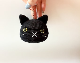 Black Kitten keyring. Crochet Kitten, Crochet cat keychain, kitten padlock,padlock bag, padlocks backpack, Cat keyring