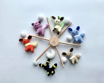 Crochet Characters baby mobile, handmade baby nursery, baby mobile crib, baby shower gift