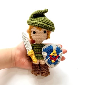 The Legend of Zelda, Handmade warrior with Hylian shield and sword, crochet warrior kid toy gift,