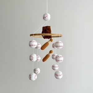 Baseball baby mobile, baseball bat baby nursery, crochet baseball, stuffed baseball mobile, handmade sport nursery, baby shower gift